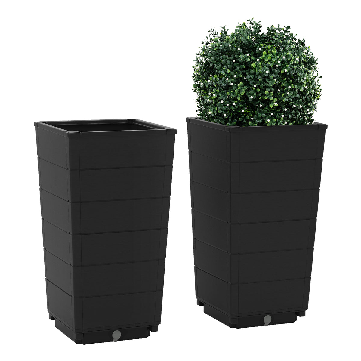 Black Modern Flower Planter Set of 2 with Self-Watering System for Indoor Outdoor