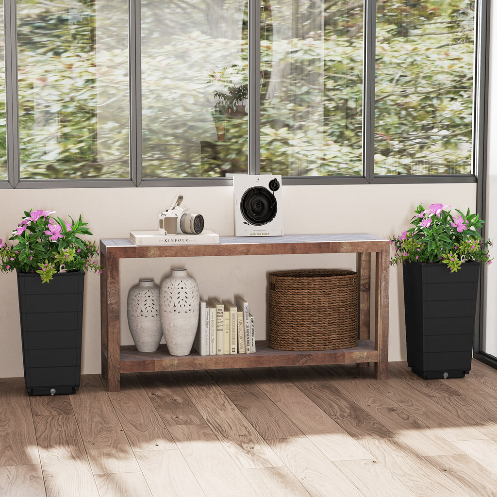 Black Modern Flower Planter Set of 2 with Self-Watering System for Indoor Outdoor