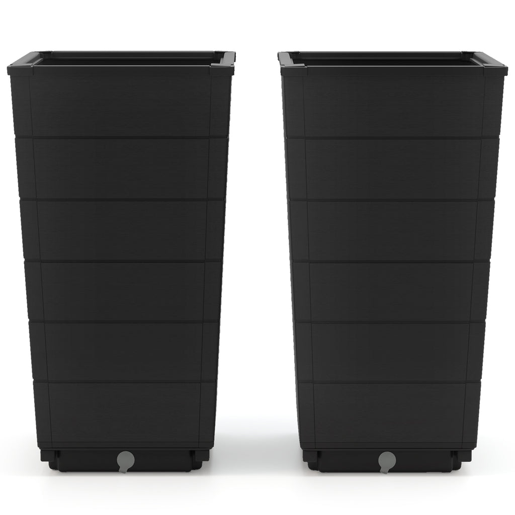 Black Modern Flower Planter Set of 2 with Self-Watering System for Indoor Outdoor