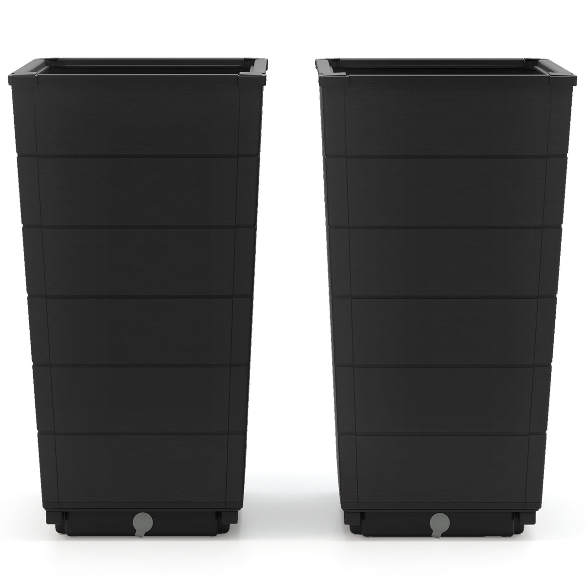 Black Modern Flower Planter Set of 2 with Self-Watering System for Indoor Outdoor