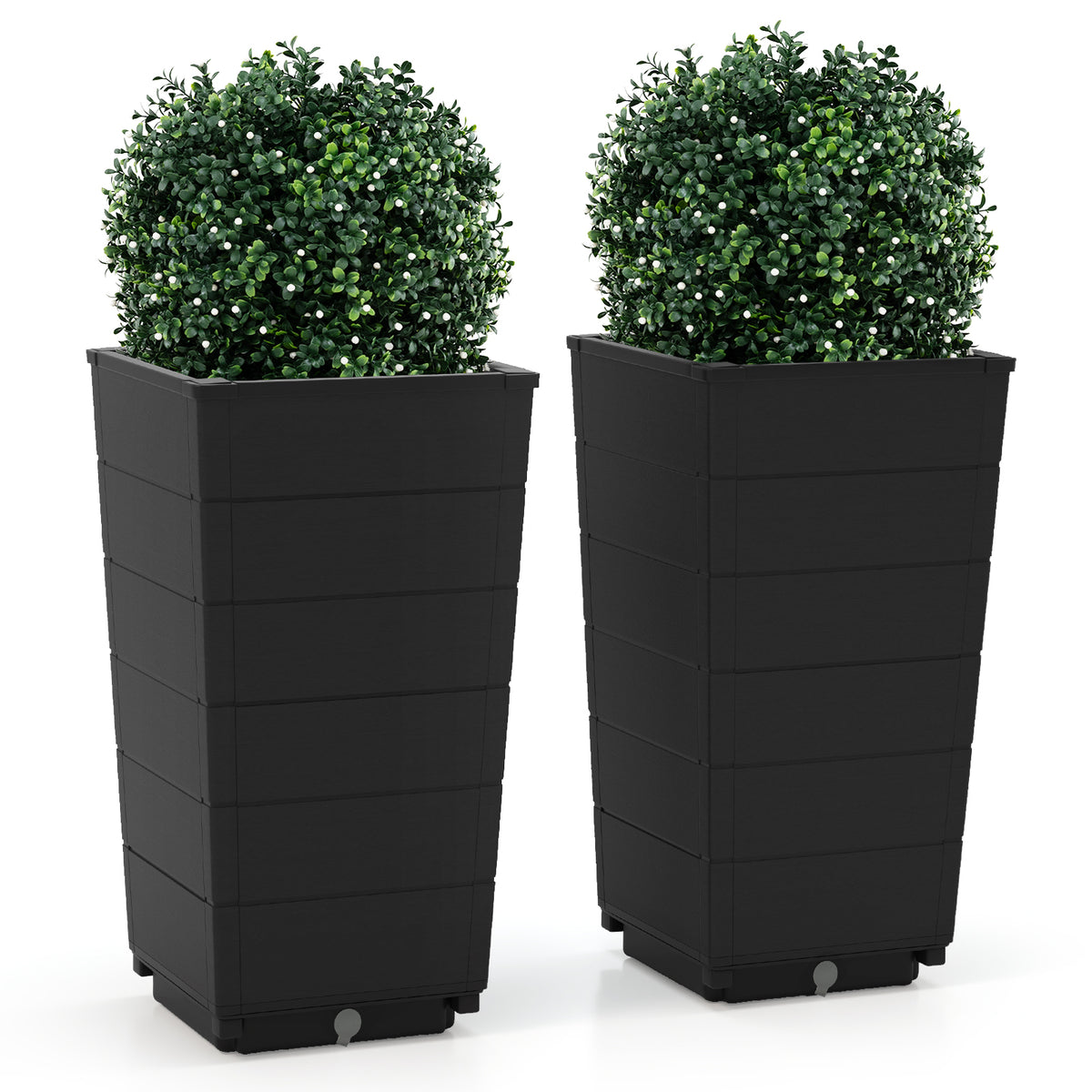 Black Modern Flower Planter Set of 2 with Self-Watering System for Indoor Outdoor