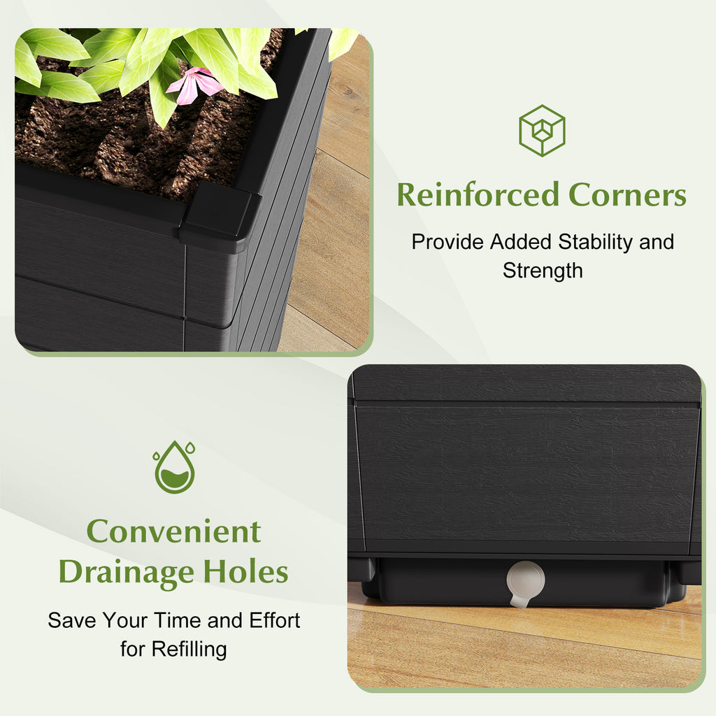 Black Modern Flower Planter Set of 2 with Self-Watering System for Indoor Outdoor