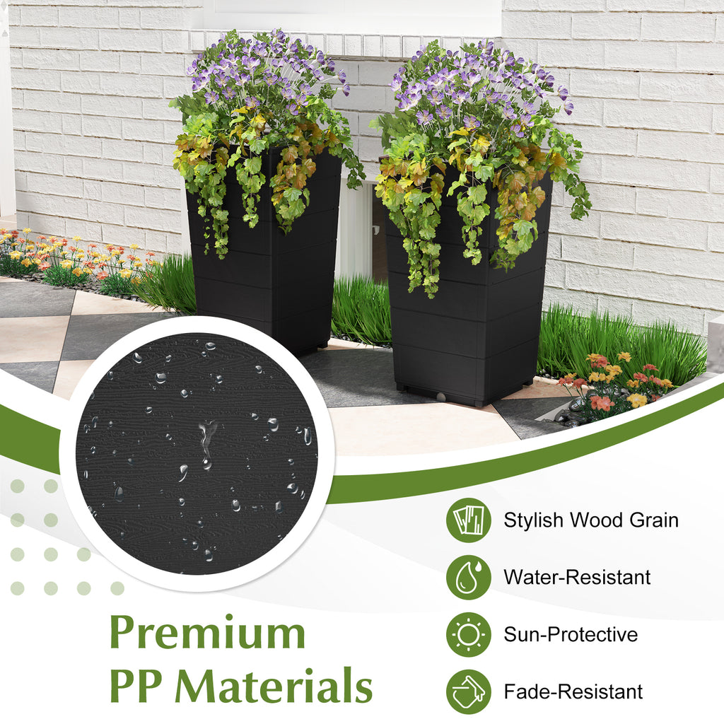 Black Modern Flower Planter Set of 2 with Self-Watering System for Indoor Outdoor
