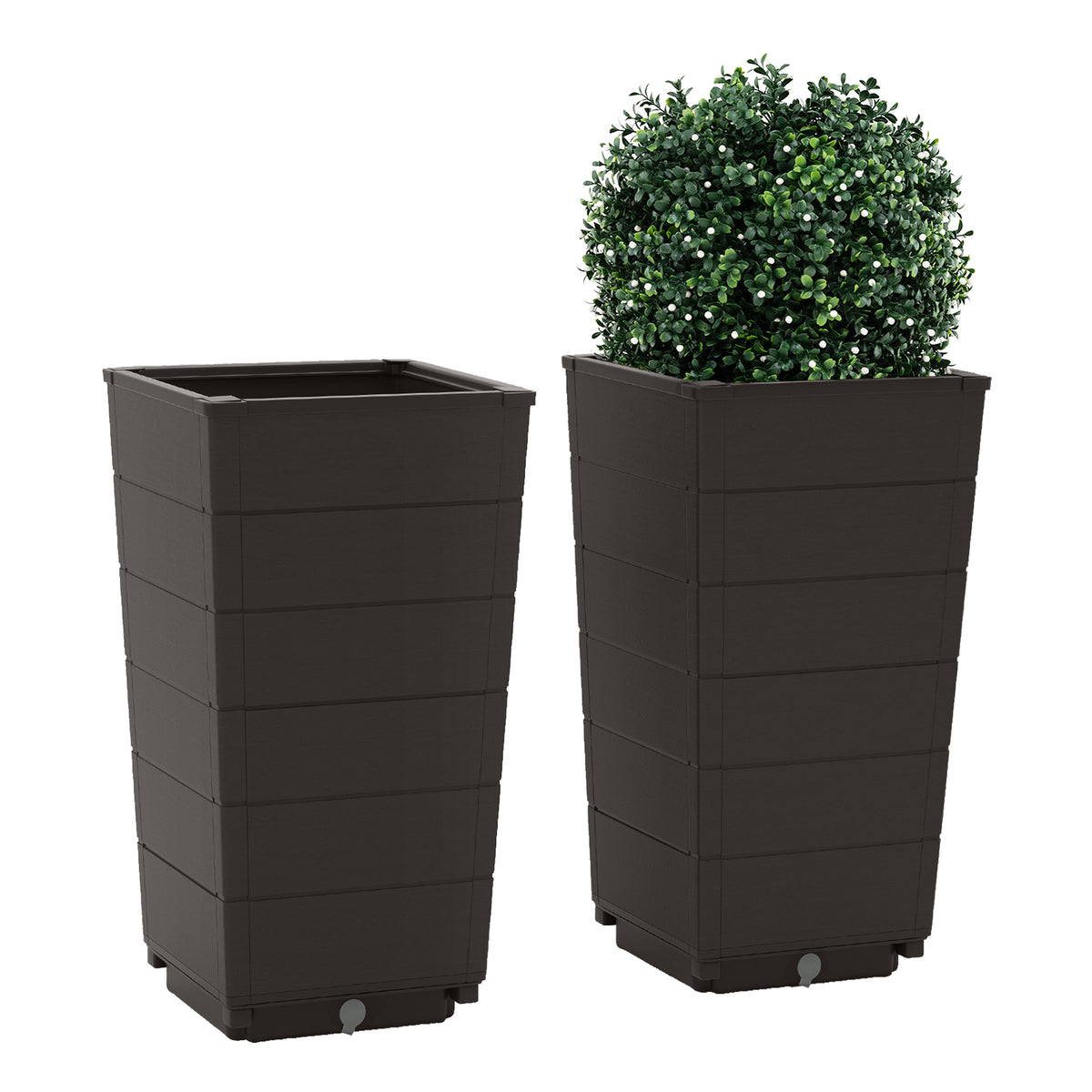 Black Modern Flower Planter Set of 2 with Self-Watering System for Indoor Outdoor