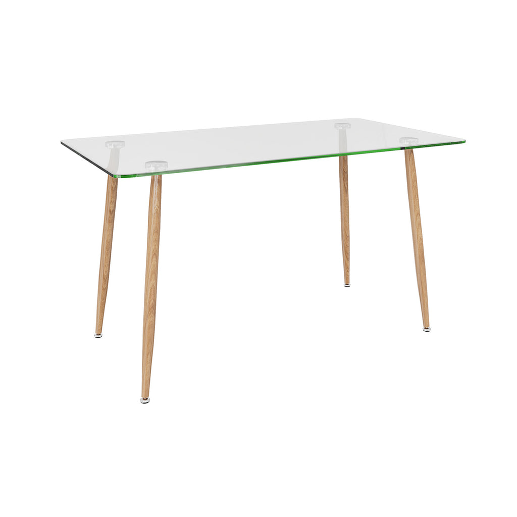 Glass Rectangular Dining Table with Metal Legs – Natural
