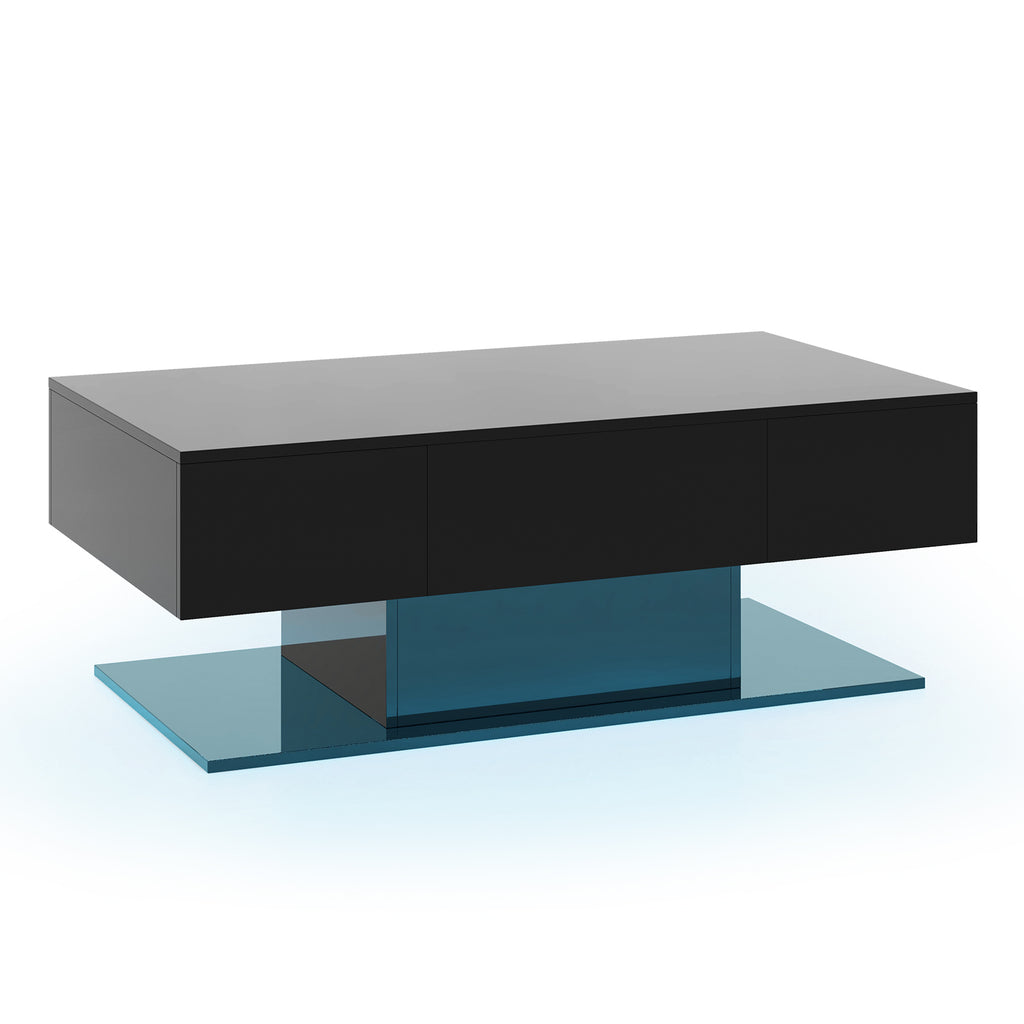 LED Coffee Table with Storage Drawers - Black