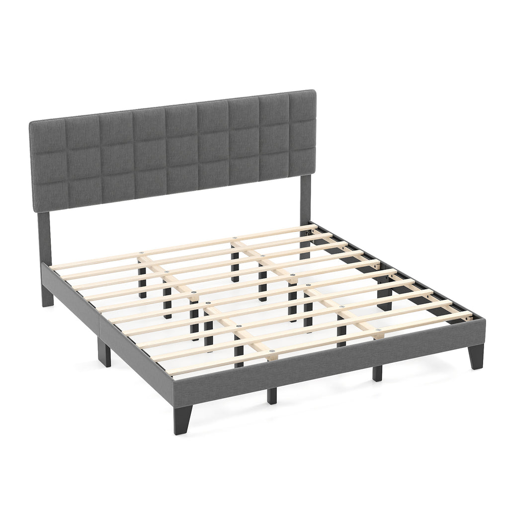 Full Size Linen Bed Frame with Adjustable Headboard - Gray
