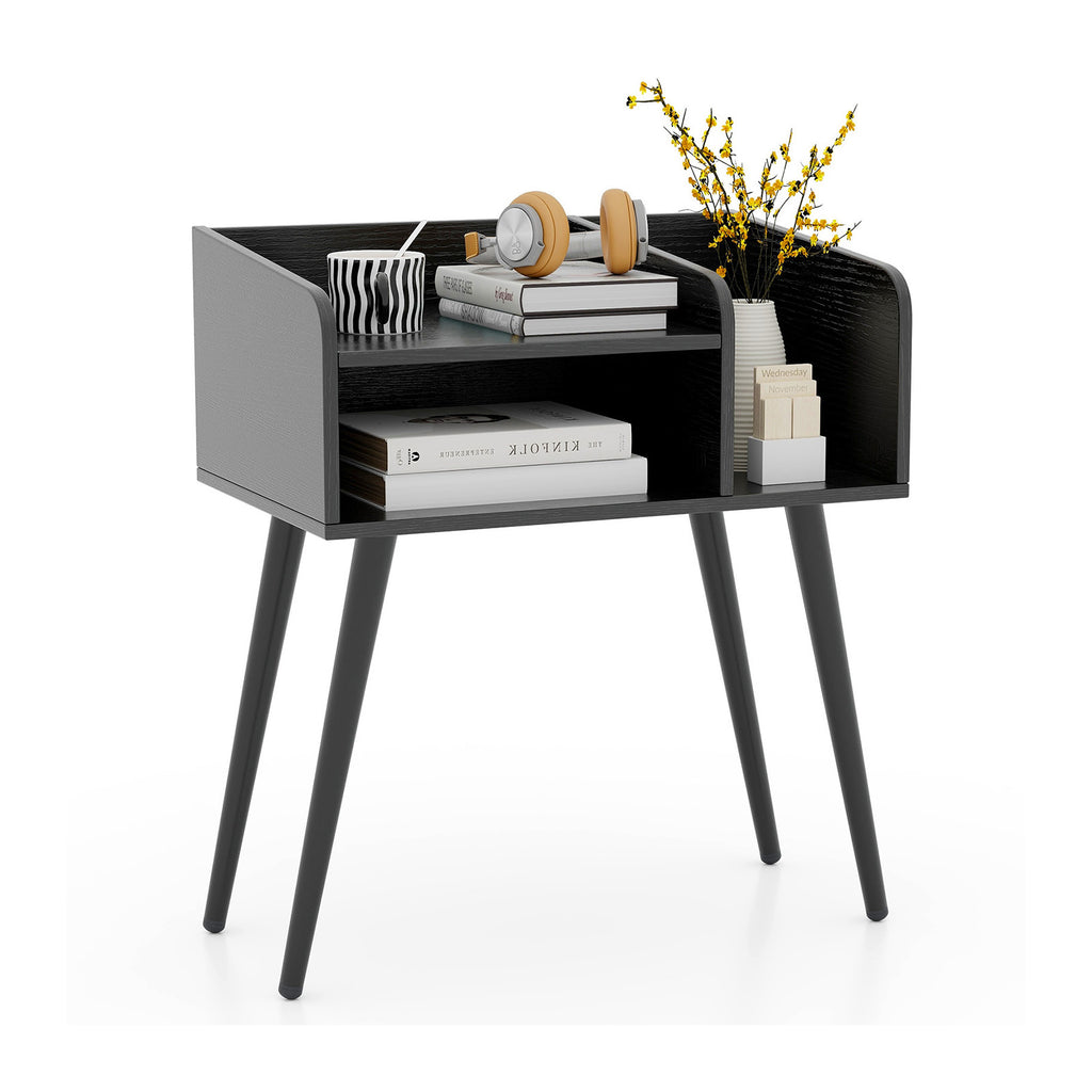 Mid Century Modern Nightstand with Open Shelves - Black