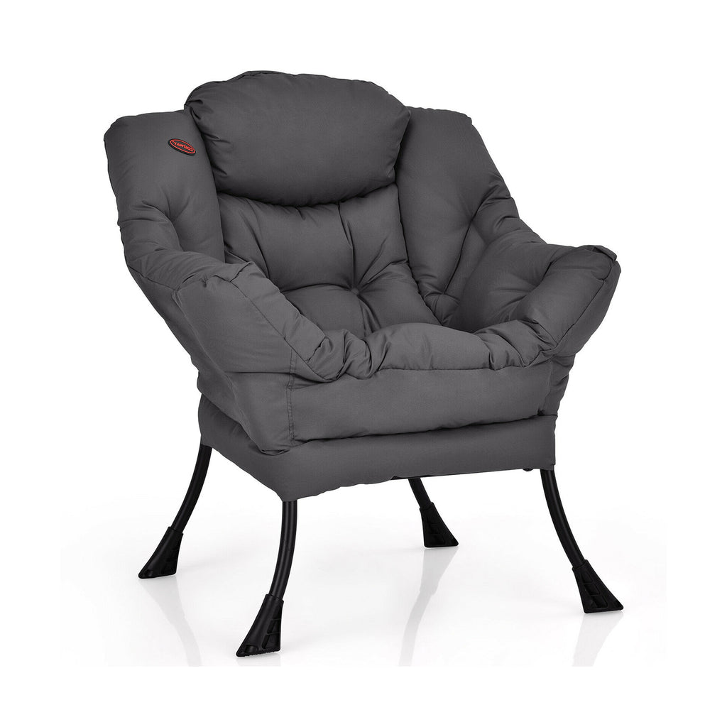 Lazy Chair with Steel Frame and Side Pocket - Gray