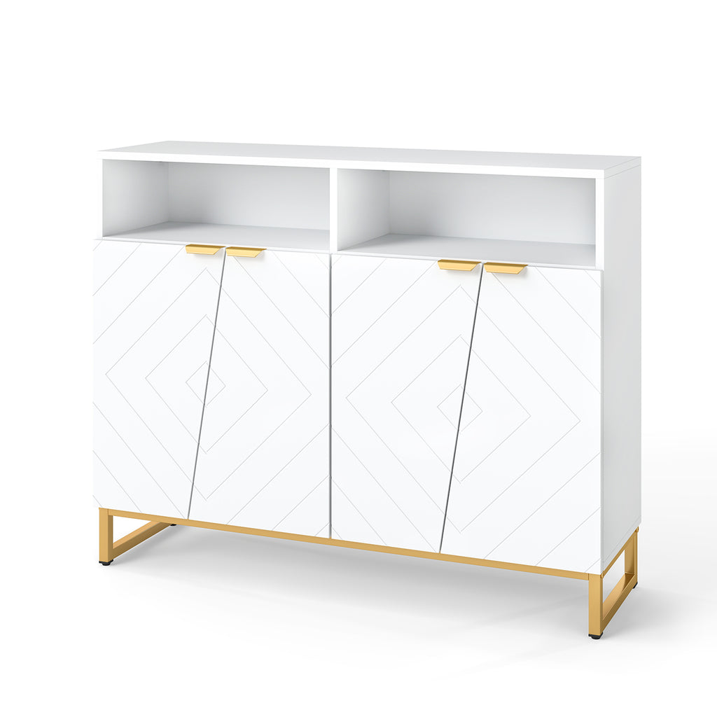 Modern Sideboard Cabinet with 4 Doors and Adjustable Shelves - White