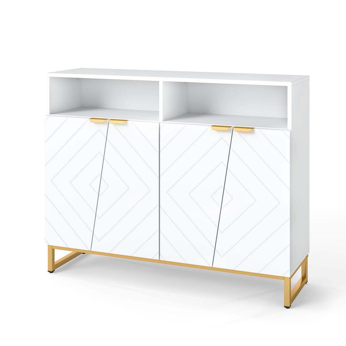 Modern Sideboard Cabinet with 4 Doors and Adjustable Shelves - White