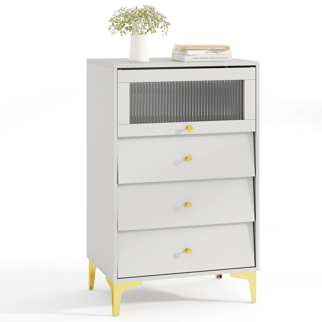 Storage Cabinet with Flip-Up Glass Door and 3 Drawers, Gray