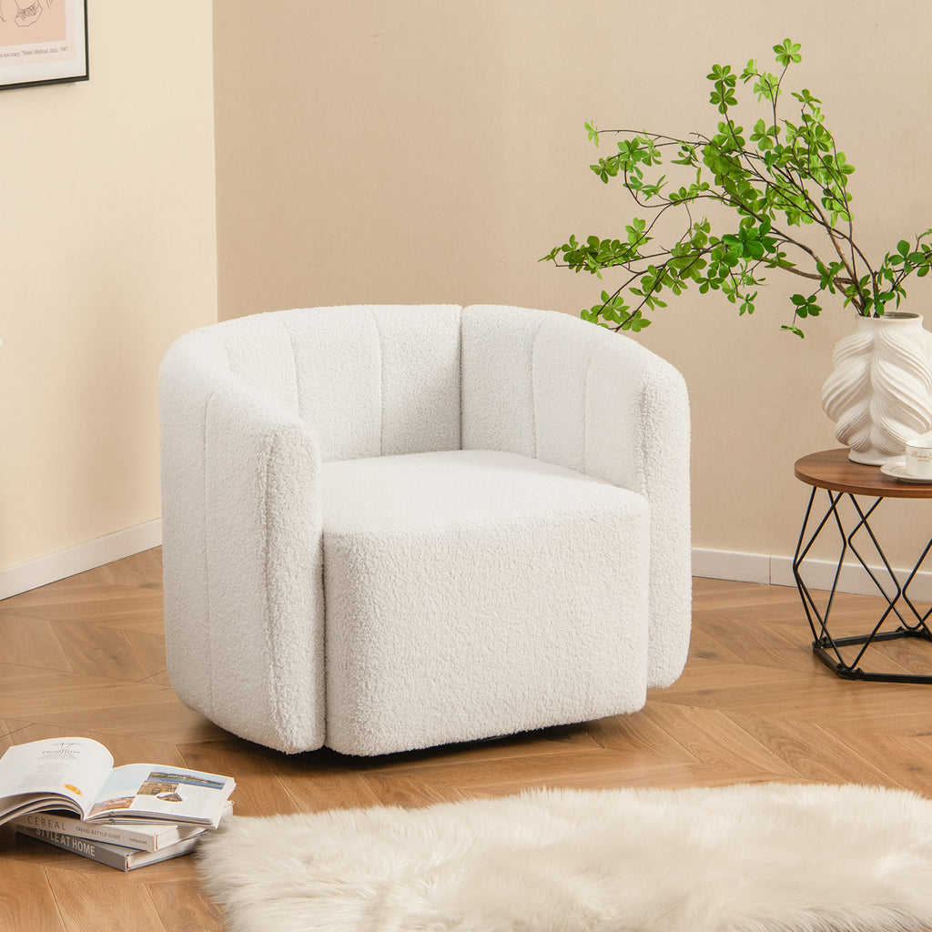 White Sherpa Accent Chair with Curved Backrest & Swivel