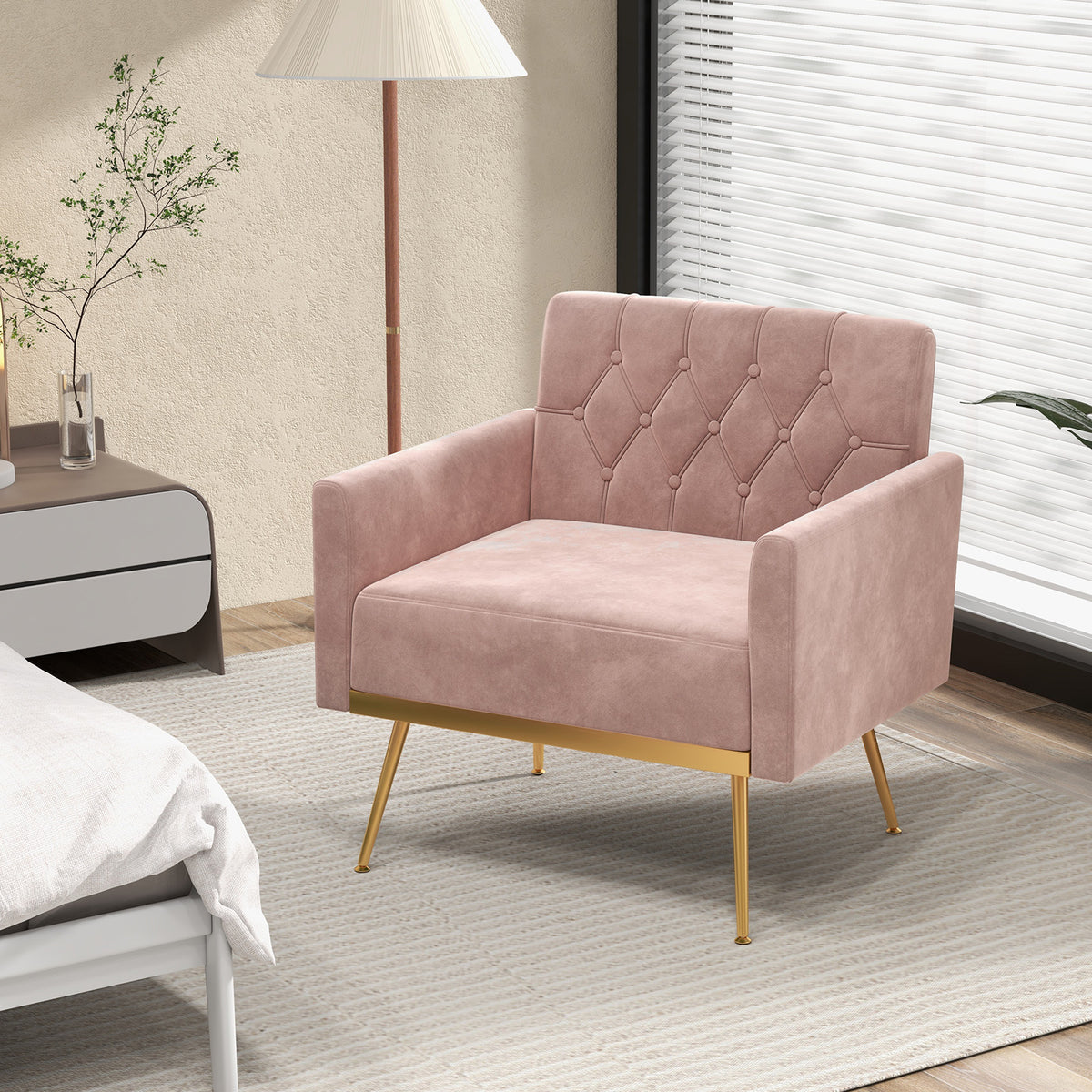 Modern Velvet Accent Chair with Button Tufted Back - Pink