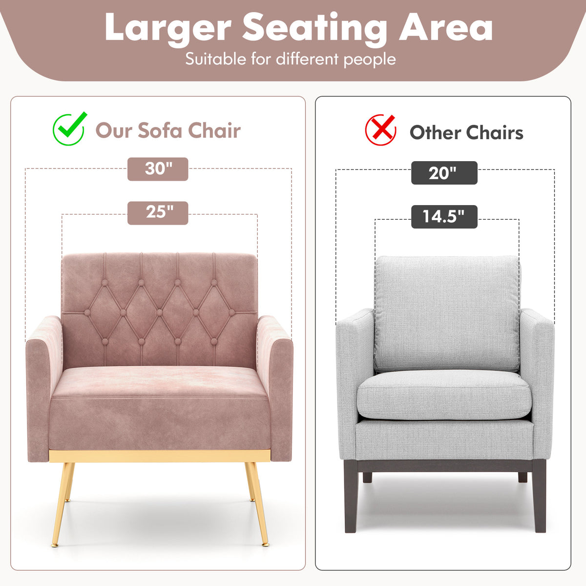 Modern Velvet Accent Chair with Button Tufted Back - Pink