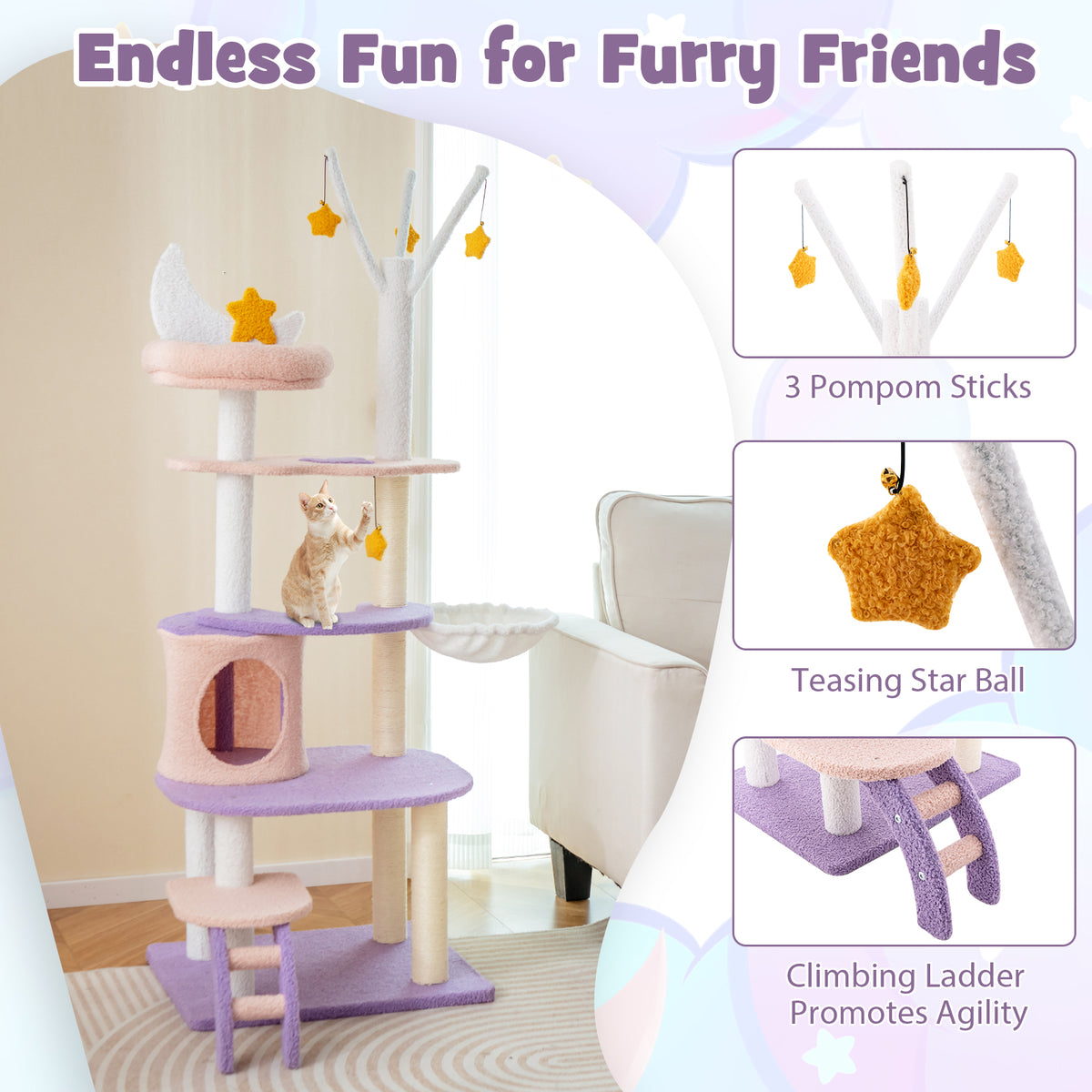 Multi-Level Cat Tower with Sisal Scratching Posts for Small Cats - Variation M