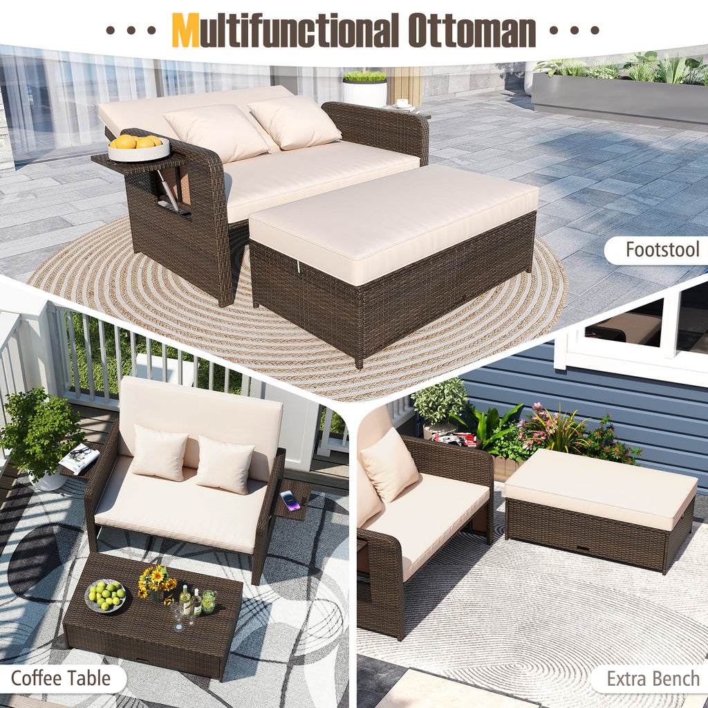 Premium Adjustable Outdoor Patio Daybed Set with Cushions and Storage
