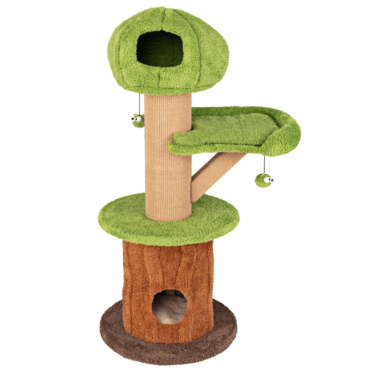 Green Mushroom Cat Tree with Condos & Plush Perch - Cat Furniture for Indoor Cats