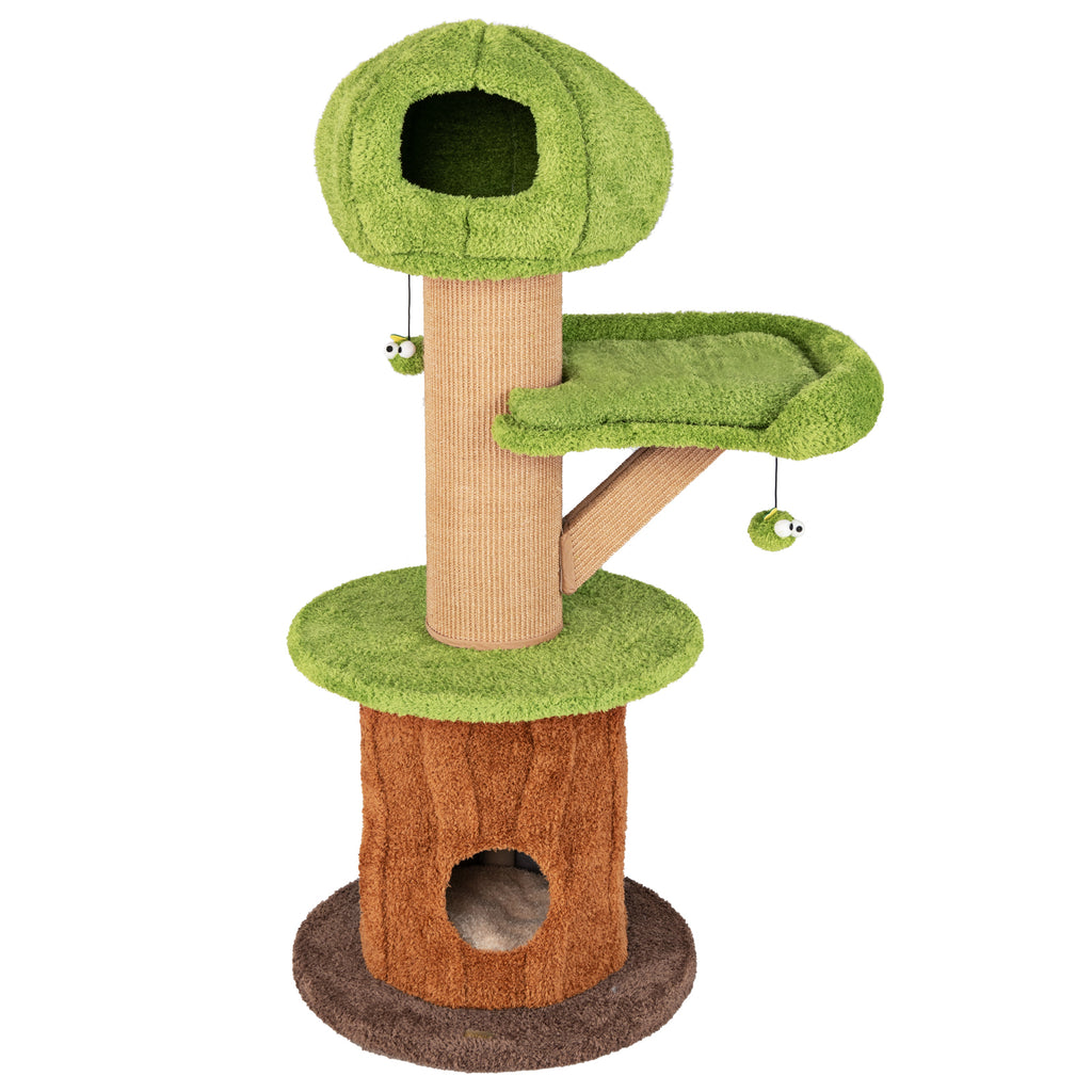 Green Mushroom Cat Tree with Condos & Plush Perch - Cat Furniture for Indoor Cats