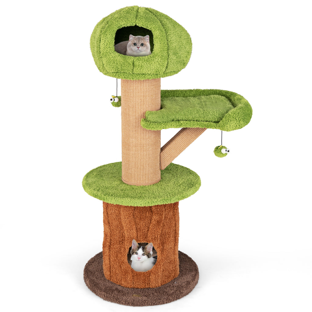 Green Mushroom Cat Tree with Condos & Plush Perch - Cat Furniture for Indoor Cats