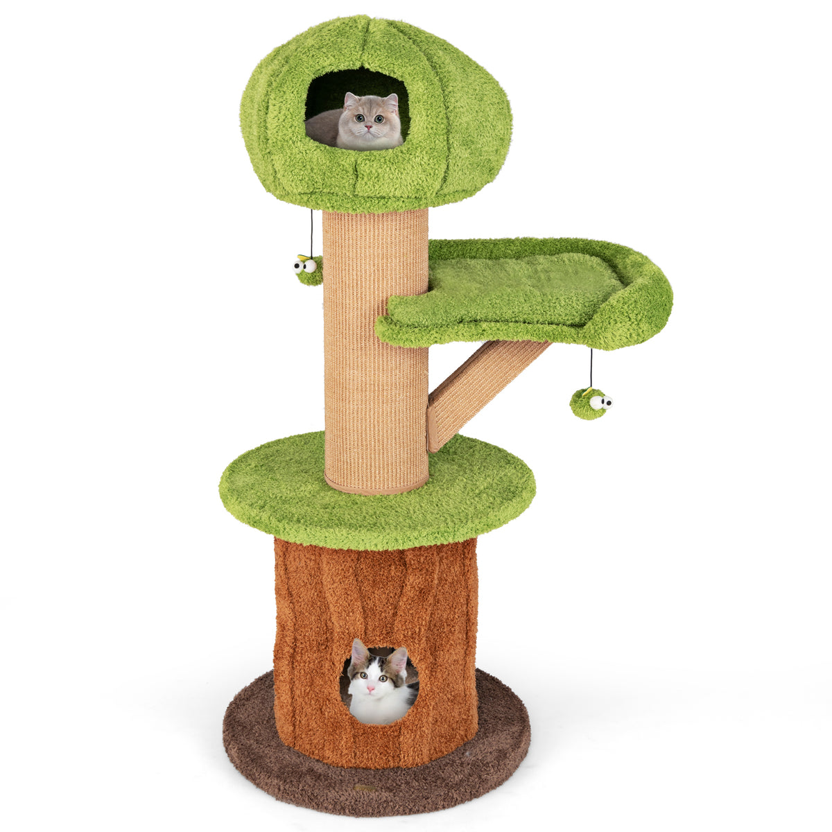 Green Mushroom Cat Tree with Condos & Plush Perch - Cat Furniture for Indoor Cats