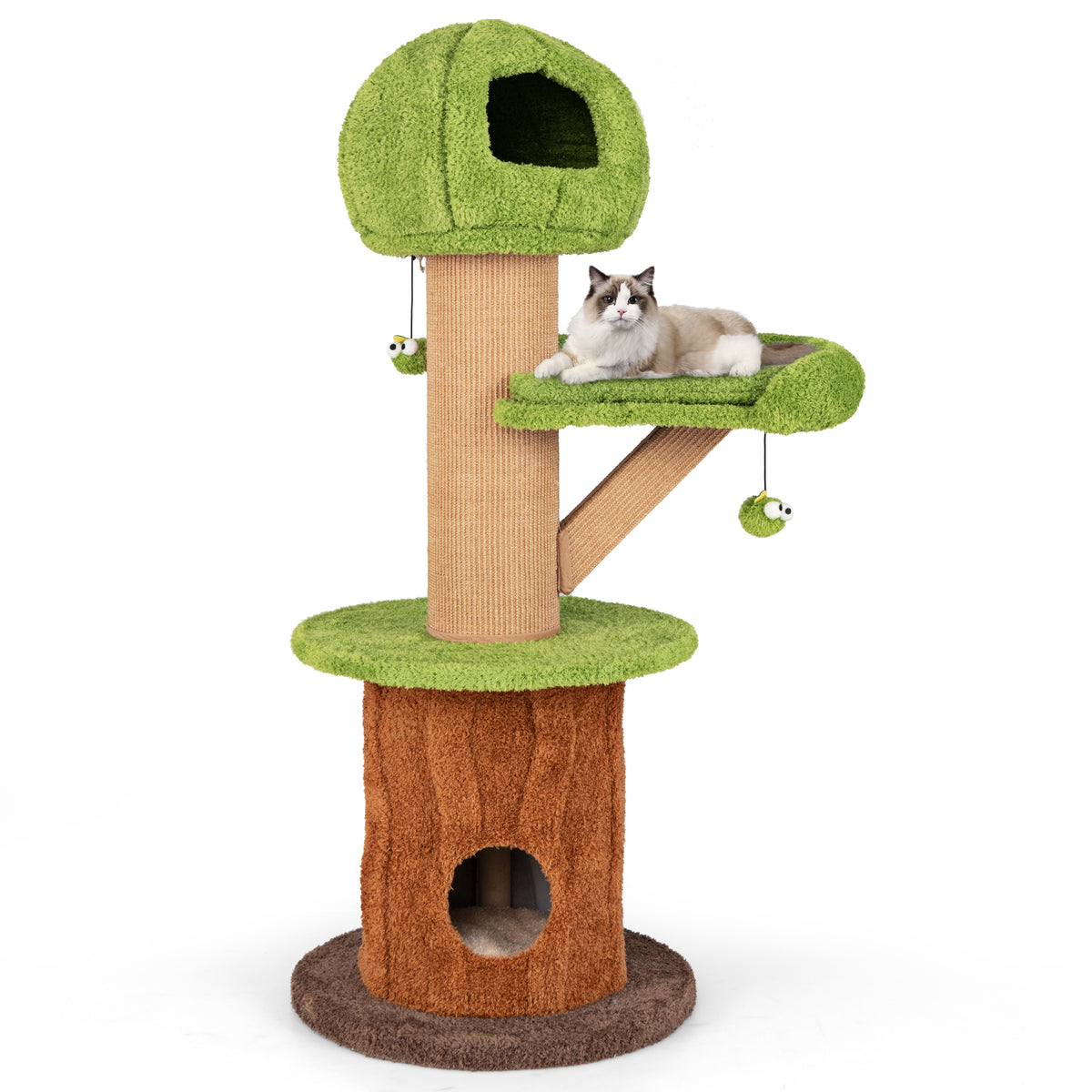 Green Mushroom Cat Tree with Condos & Plush Perch - Cat Furniture for Indoor Cats