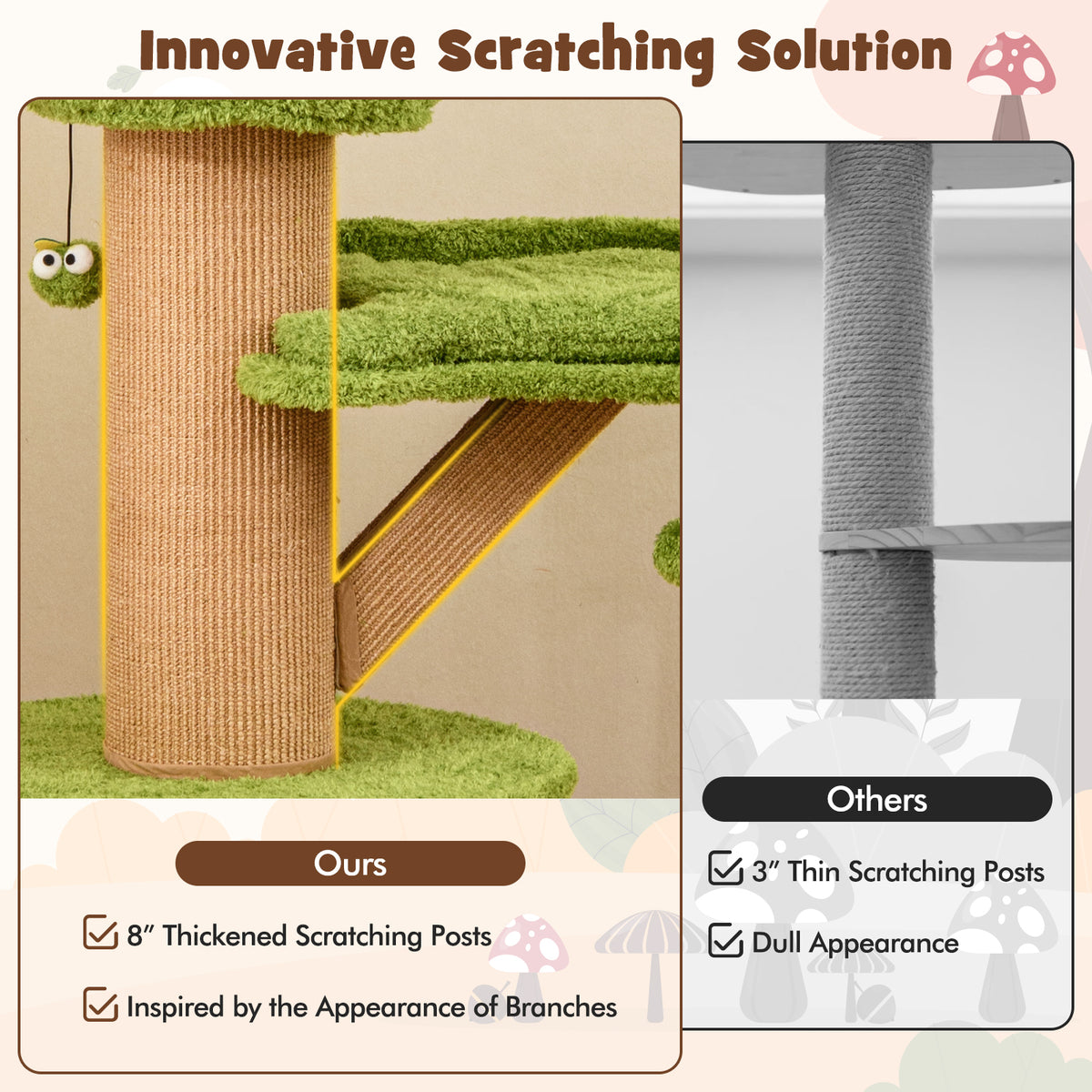 Green Mushroom Cat Tree with Condos & Plush Perch - Cat Furniture for Indoor Cats