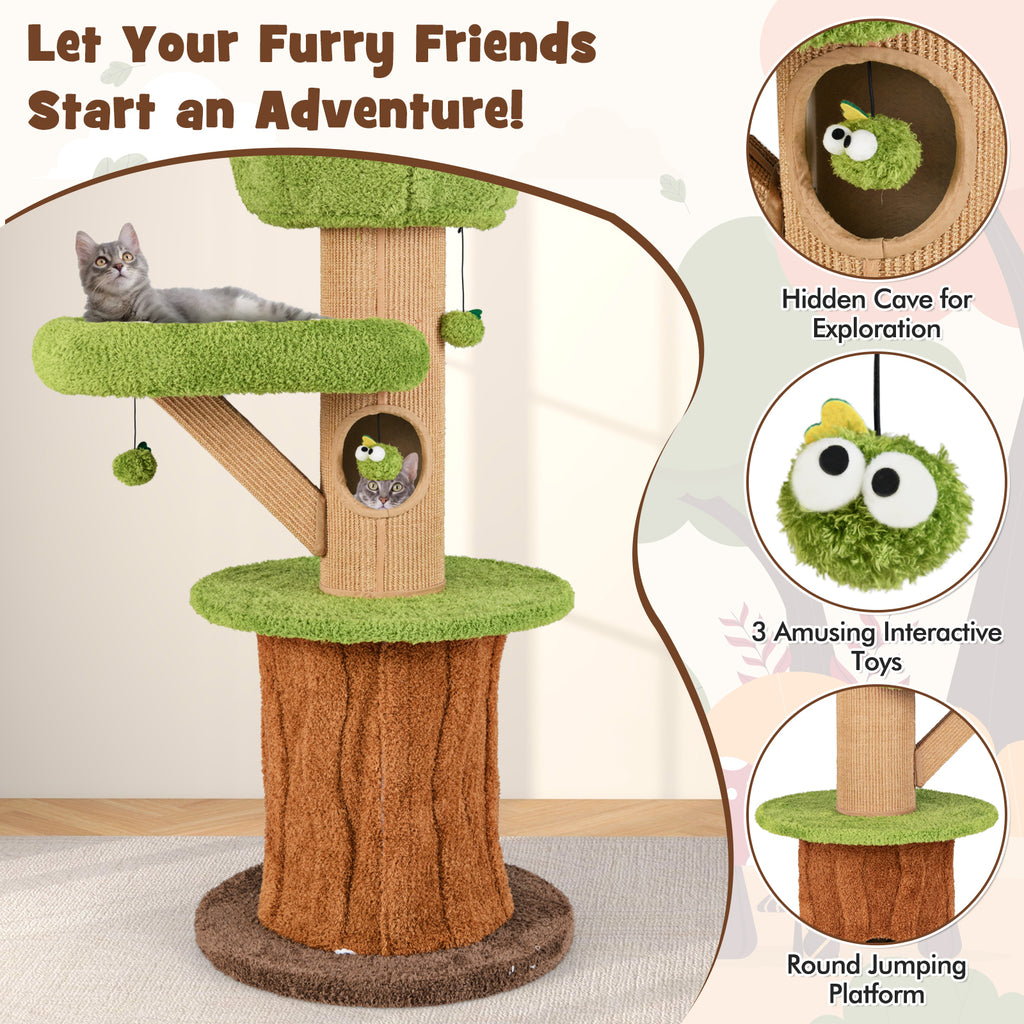 Green Mushroom Cat Tree with Condos & Plush Perch - Cat Furniture for Indoor Cats