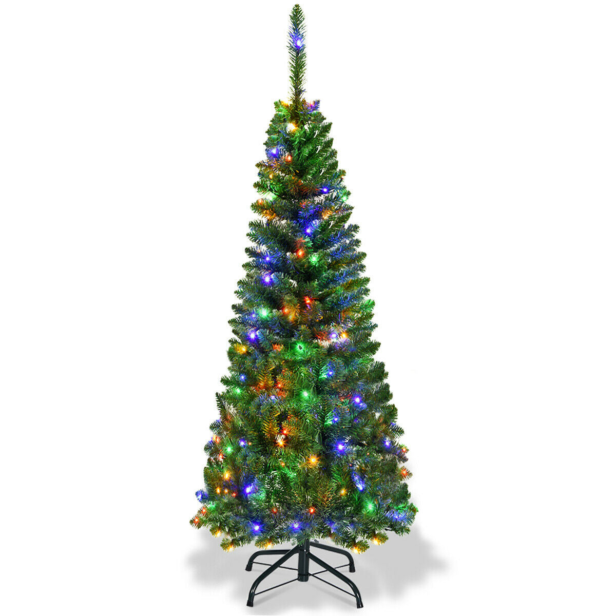 4.5 ft Prelit Pencil Christmas Tree with 250 Colorful LED Lights - Slim & Realistic