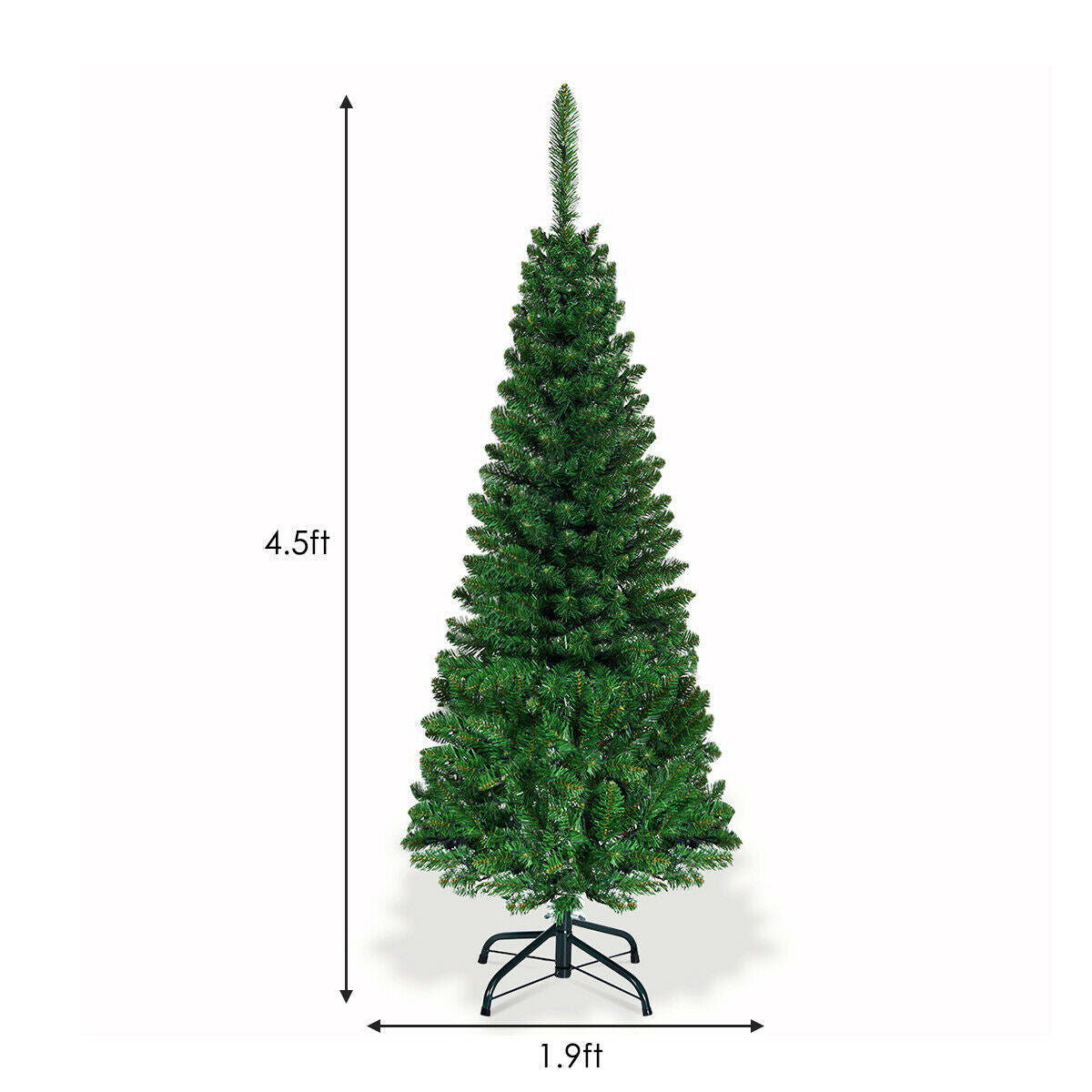 4.5 ft Prelit Pencil Christmas Tree with 250 Colorful LED Lights - Slim & Realistic