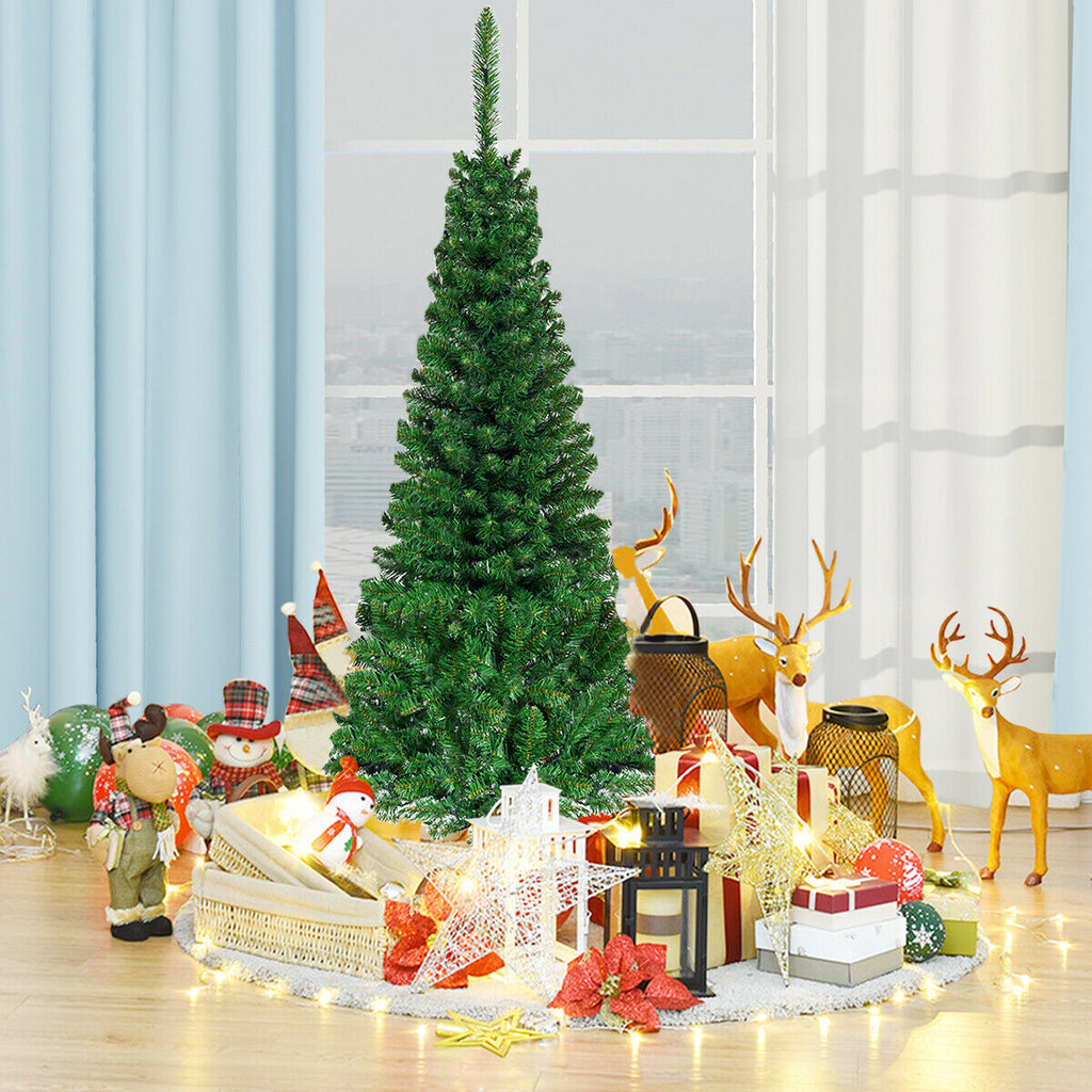 4.5 ft Prelit Pencil Christmas Tree with 250 Colorful LED Lights - Slim & Realistic