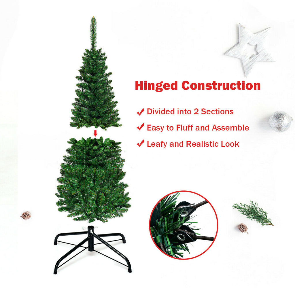4.5 ft Prelit Pencil Christmas Tree with 250 Colorful LED Lights - Slim & Realistic