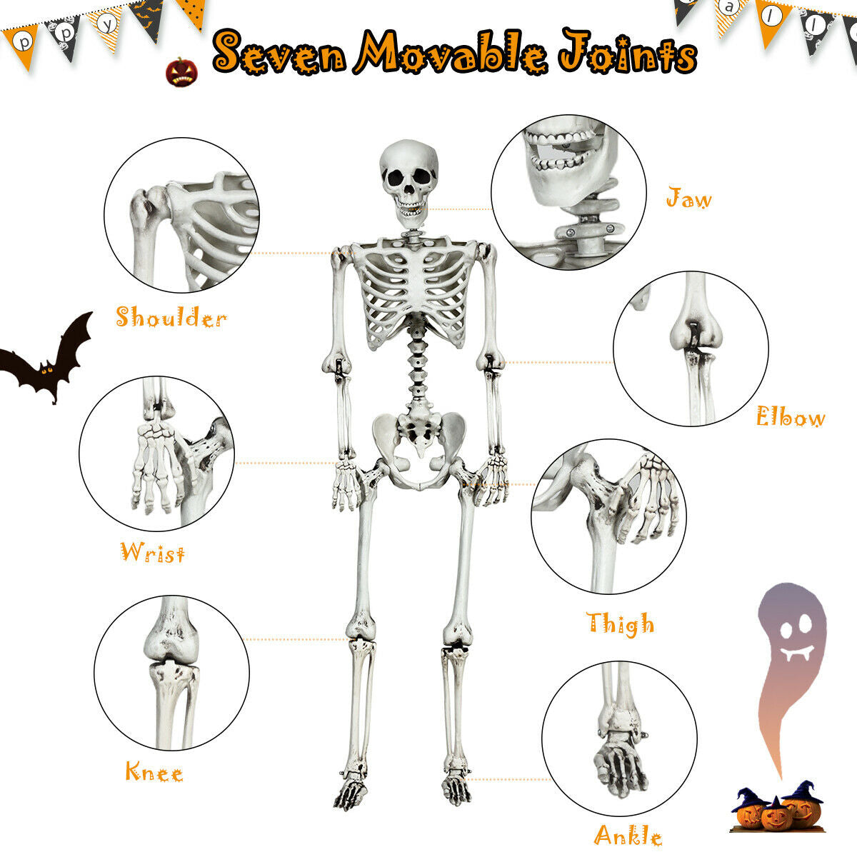 5.4 Feet Life Size Realistic Skeleton Halloween Decoration - Full Body Hanging Model