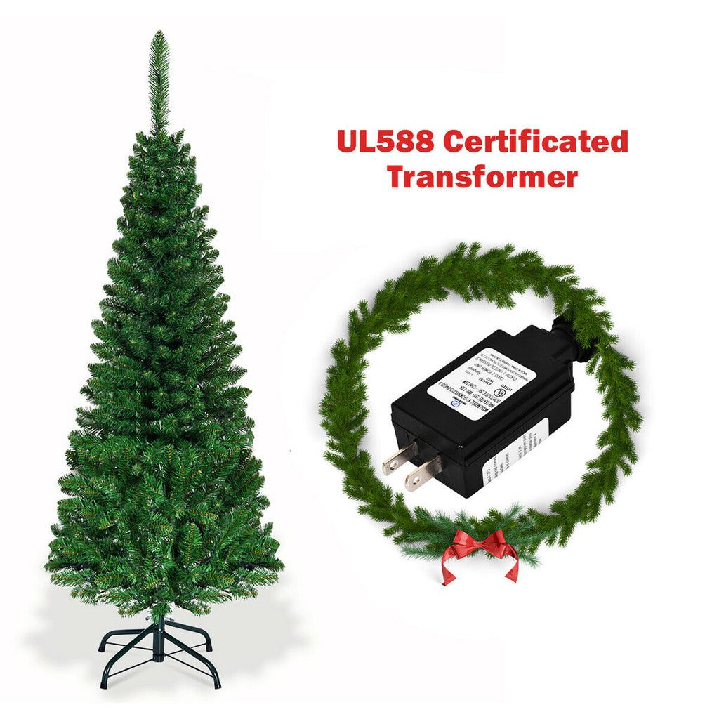 4.5 ft Prelit Pencil Christmas Tree with 250 Colorful LED Lights - Slim & Realistic