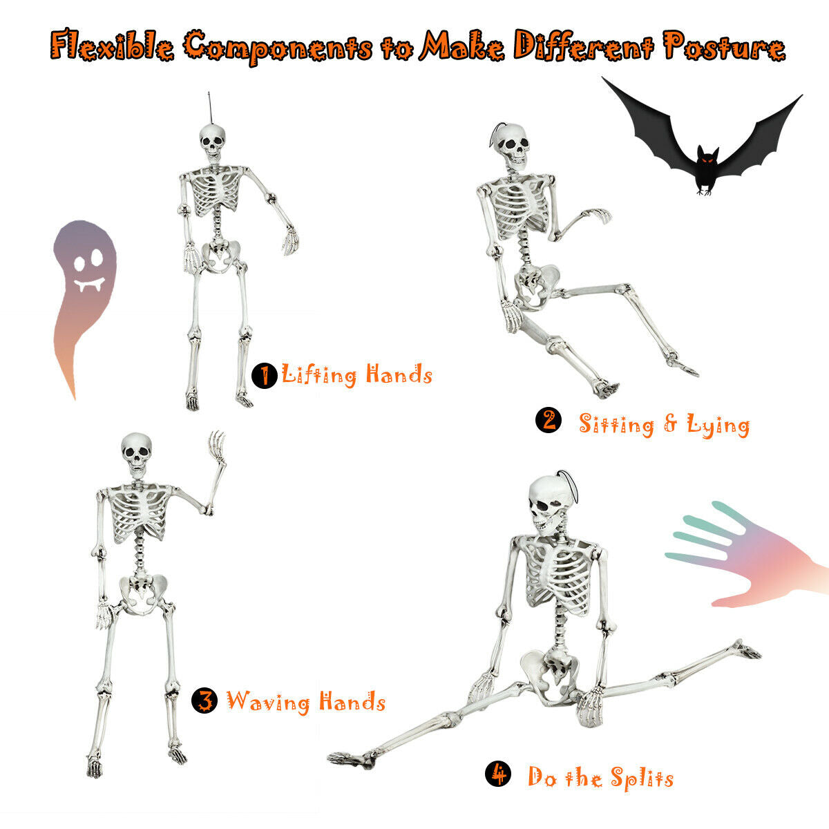 5.4 Feet Life Size Realistic Skeleton Halloween Decoration - Full Body Hanging Model