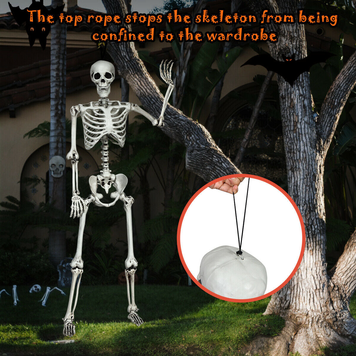5.4 Feet Life Size Realistic Skeleton Halloween Decoration - Full Body Hanging Model