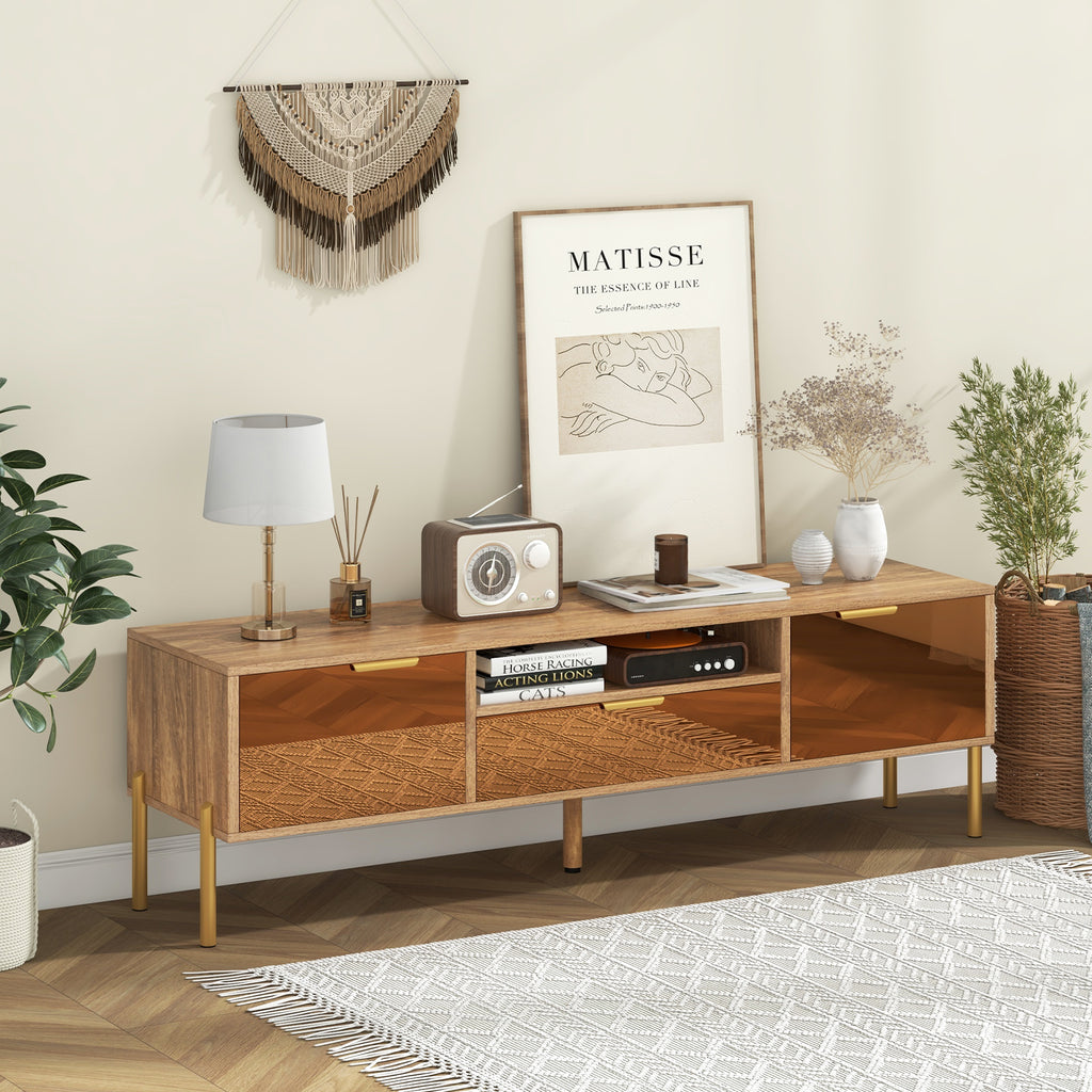 Mirrored TV Stand for 65 Inch TV with Storage Cabinets - Natural