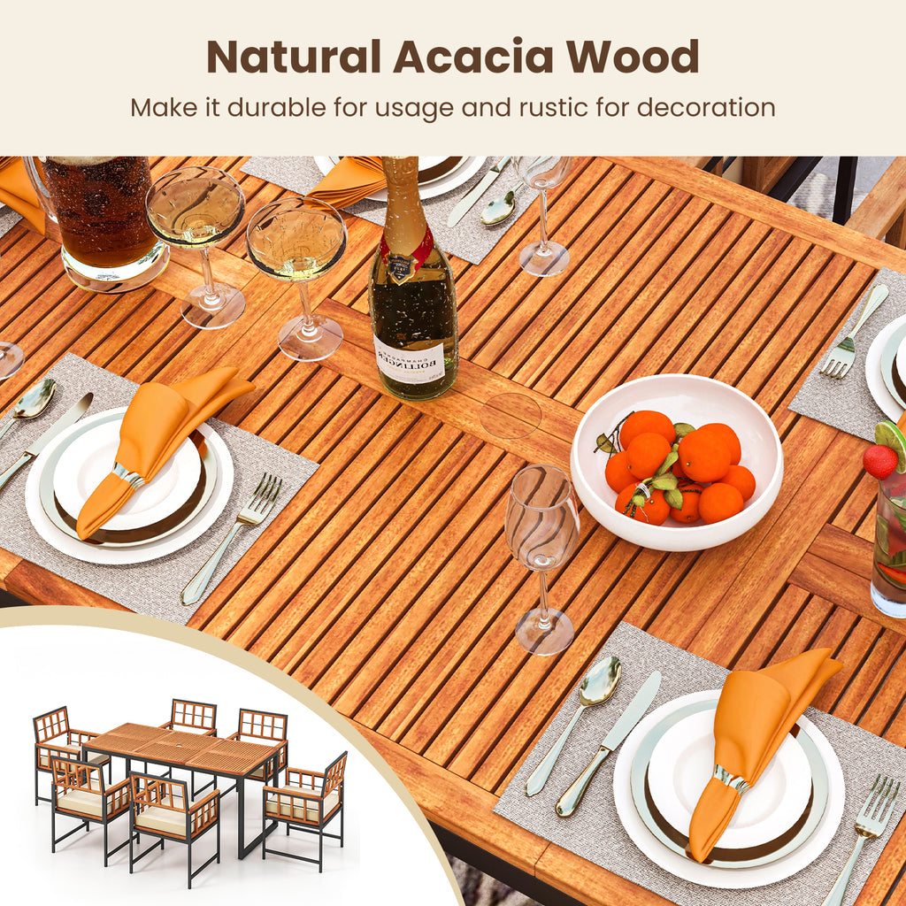 7-Piece Acacia Wood Patio Dining Set with Cushions – Natural