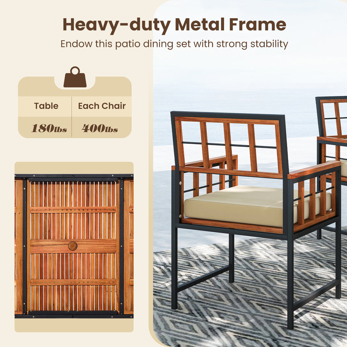 7-Piece Acacia Wood Patio Dining Set with Cushions – Natural