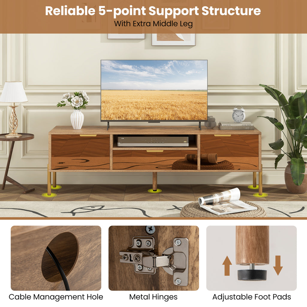 Mirrored TV Stand for 65 Inch TV with Storage Cabinets - Natural