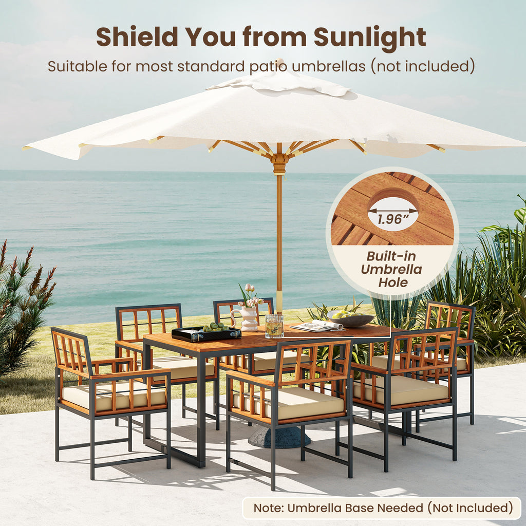 7-Piece Acacia Wood Patio Dining Set with Cushions – Natural