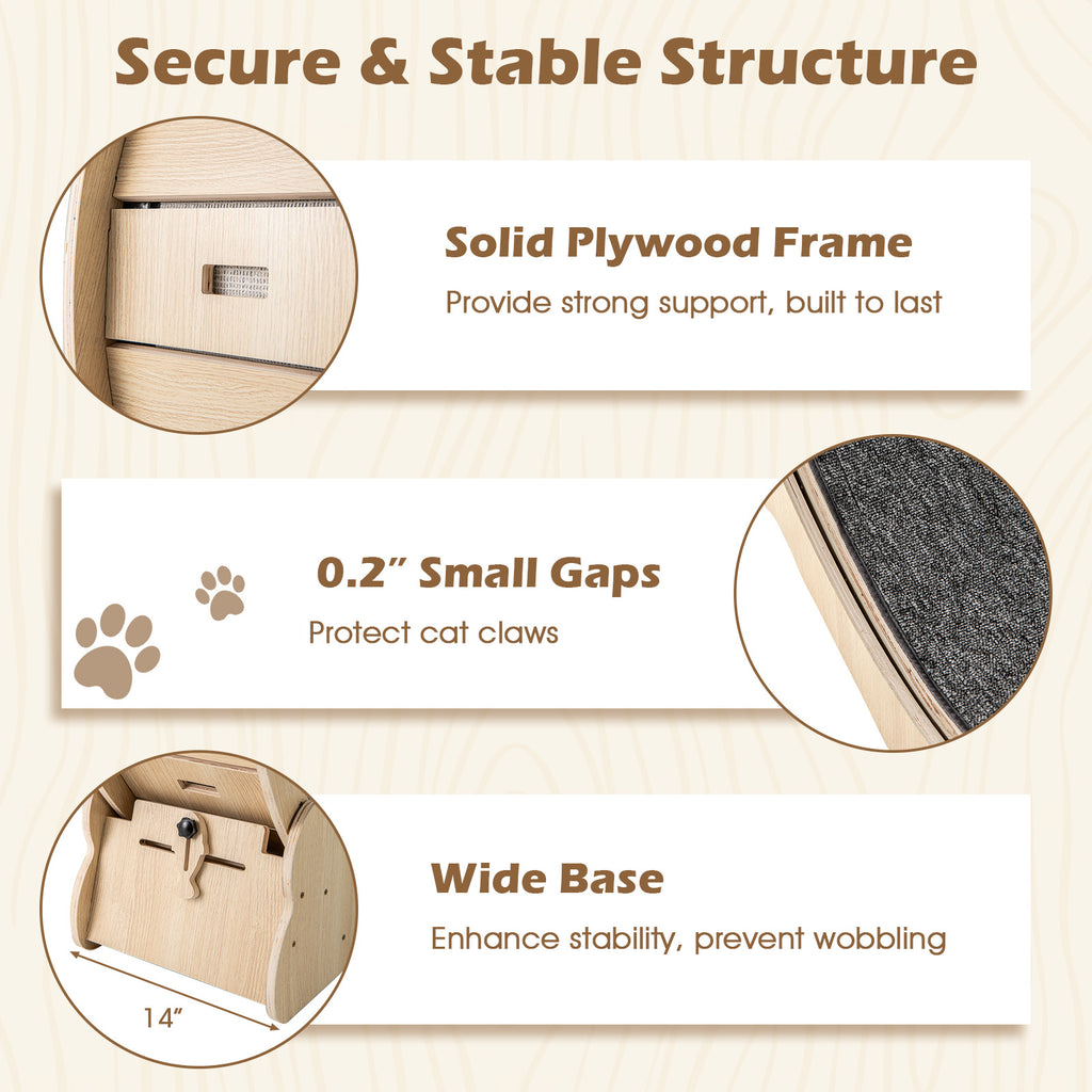 Natural 40 Inch Large Cat Exercise Wheel with Lockable Mechanism and Carpeted Runway