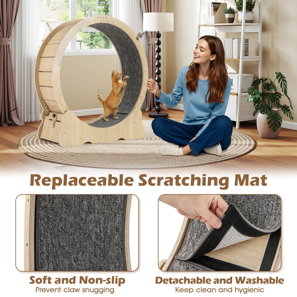 Natural 40 Inch Large Cat Exercise Wheel with Lockable Mechanism and Carpeted Runway