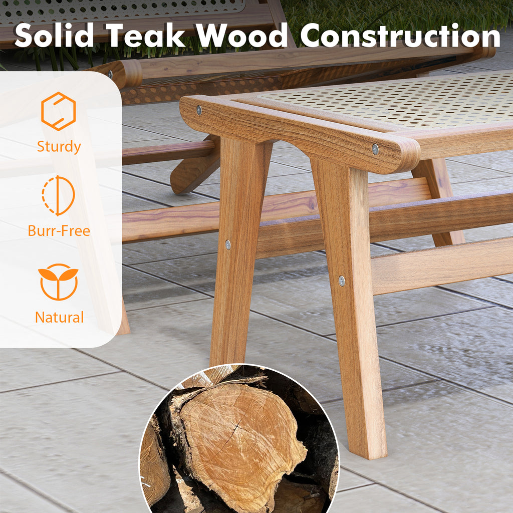 Natural Teak Wooden Foot Rest Ottoman – Handwoven Rattan