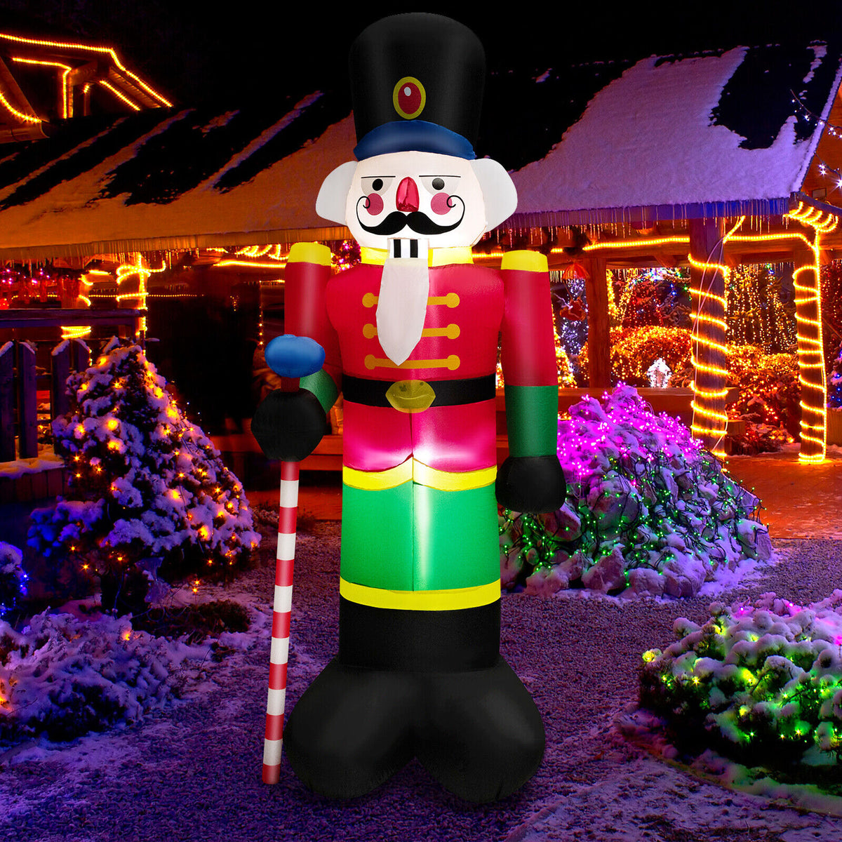 8 Feet Inflatable Nutcracker Soldier with LED Lights for Holiday Yard Decor