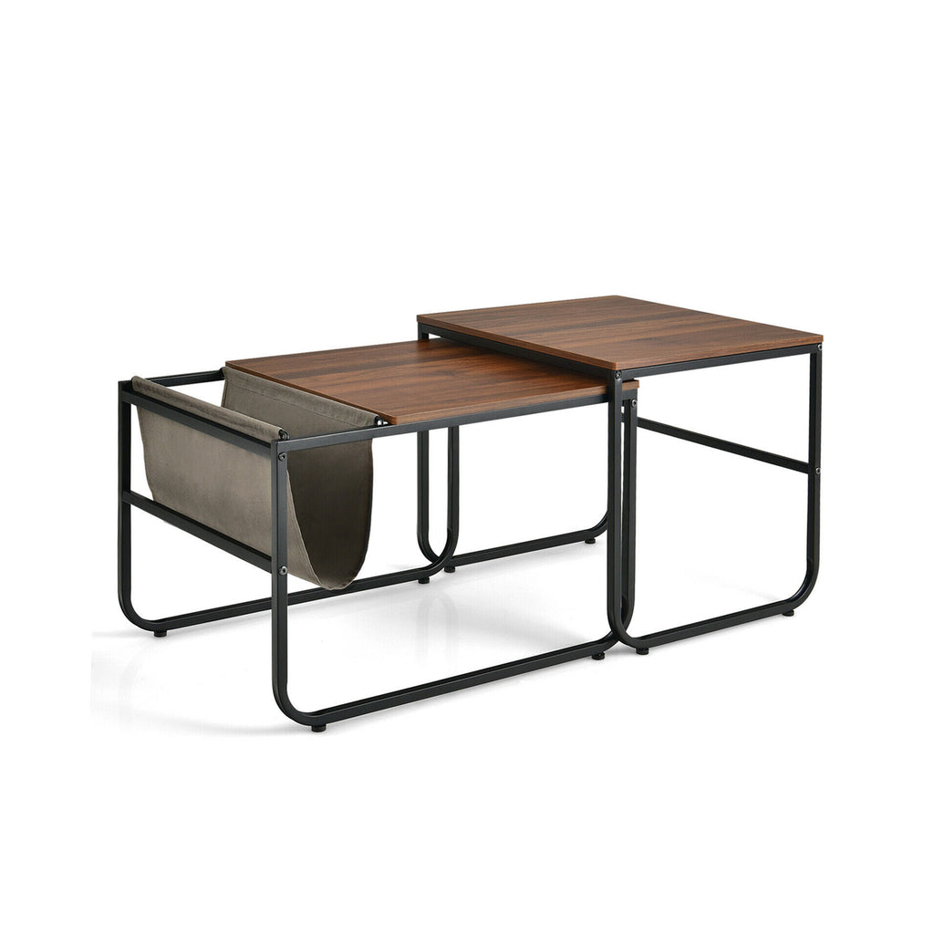 Nesting Coffee Table Set with Storage – Rustic Brown