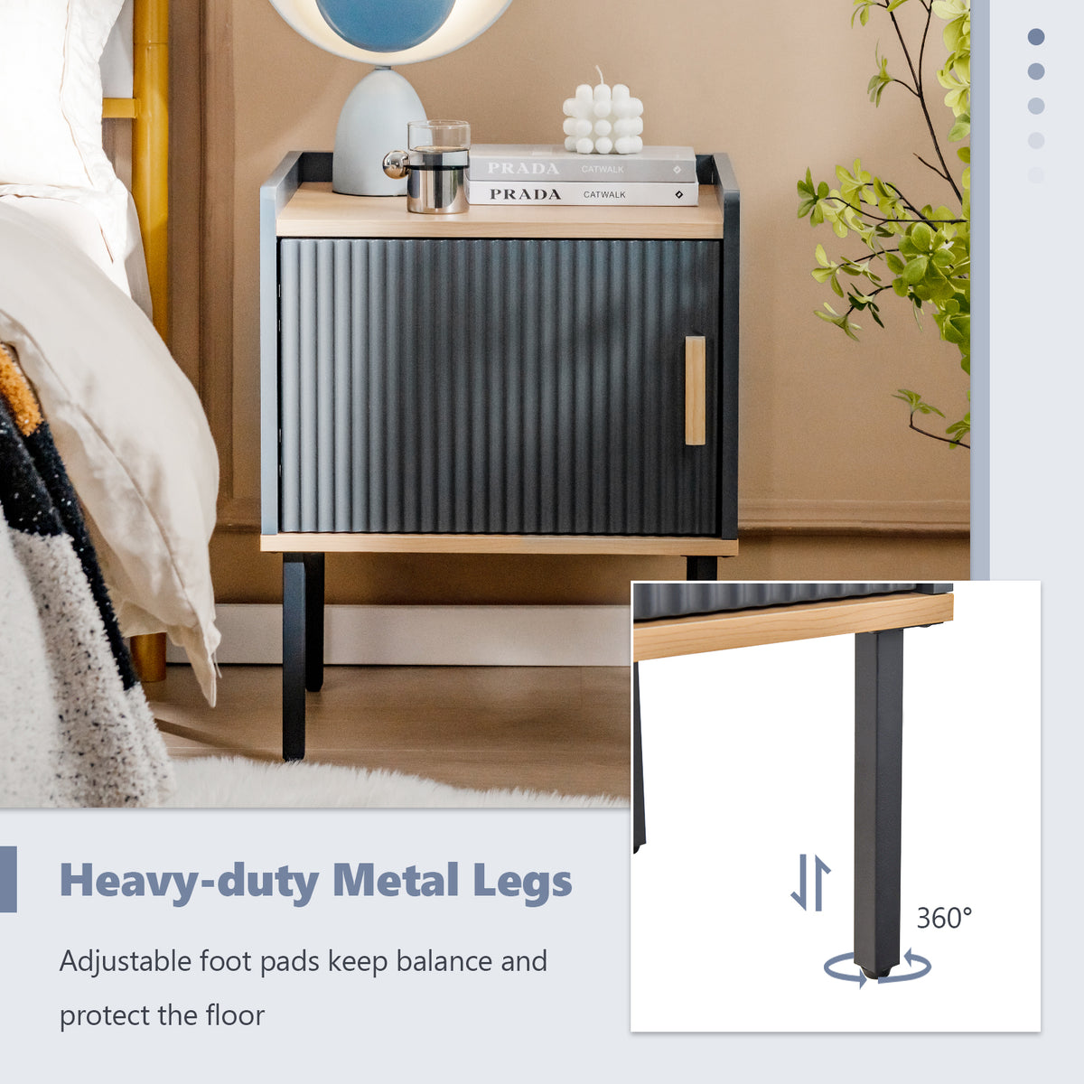 Nightstand End Table with Door Cabinet, Gray