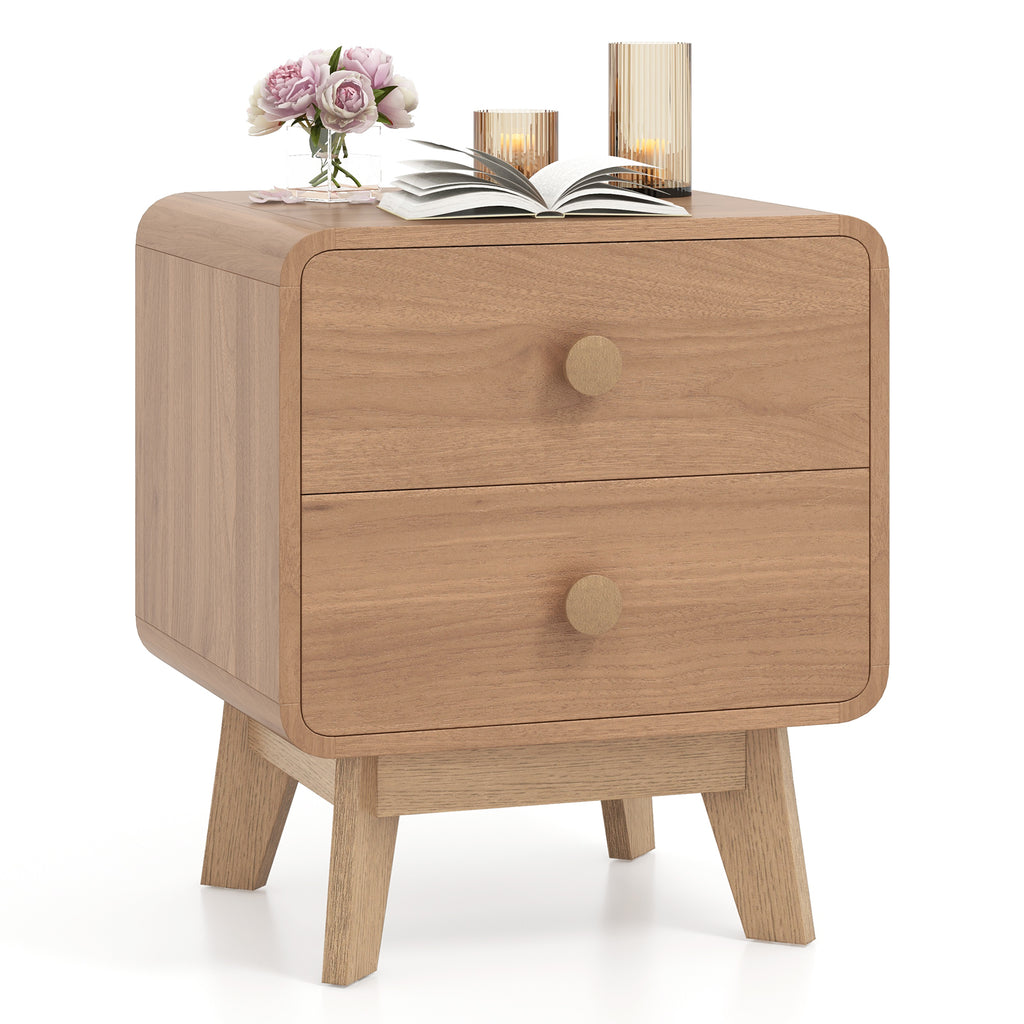 2-Drawer Nightstand with Rubber Wood Legs, Brown