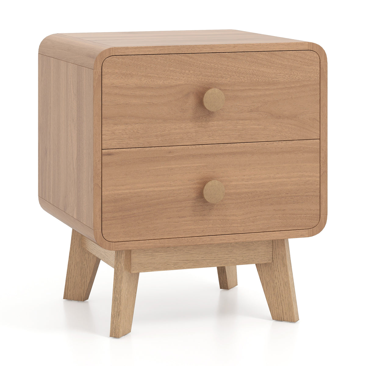 2-Drawer Nightstand with Rubber Wood Legs, Brown