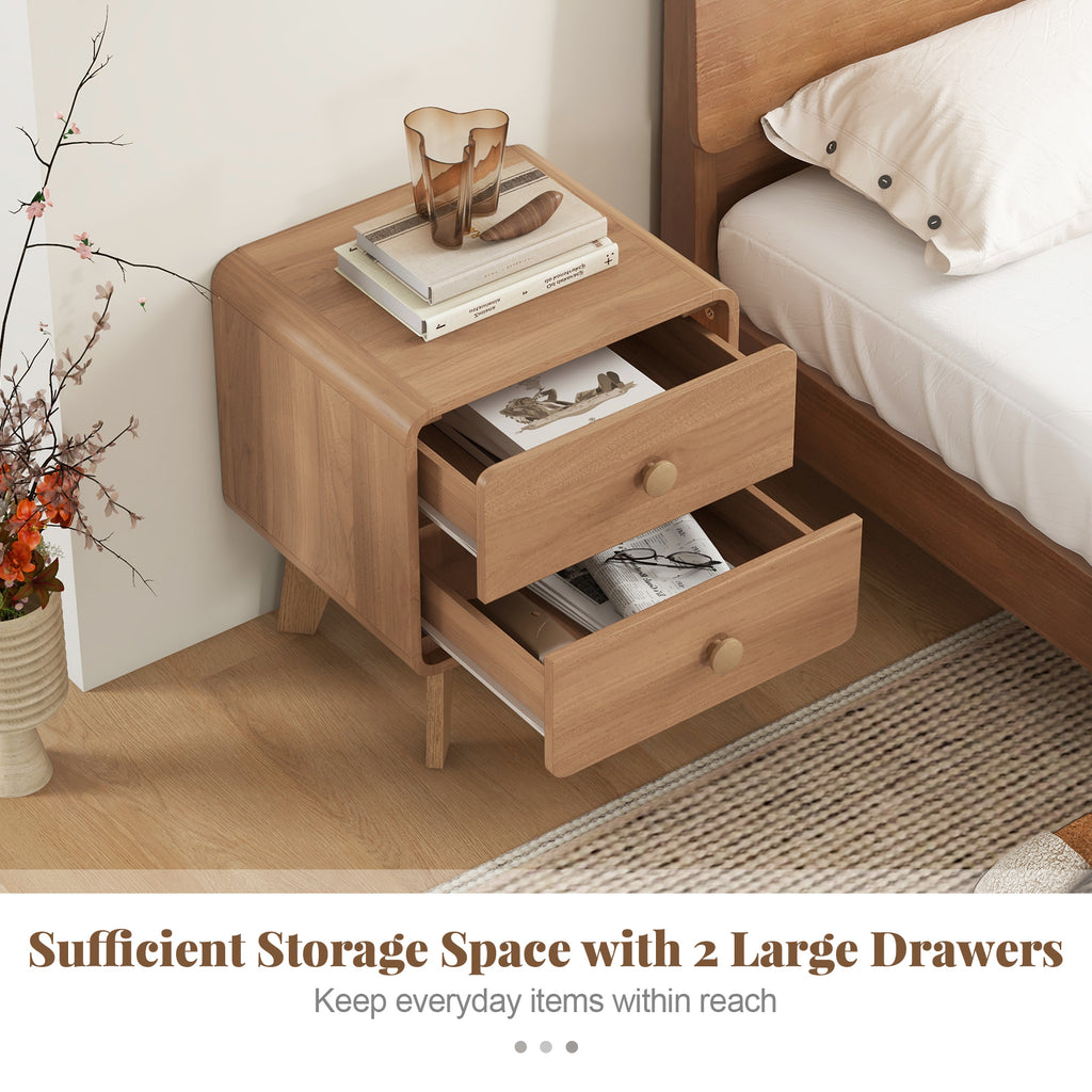 2-Drawer Nightstand with Rubber Wood Legs, Brown